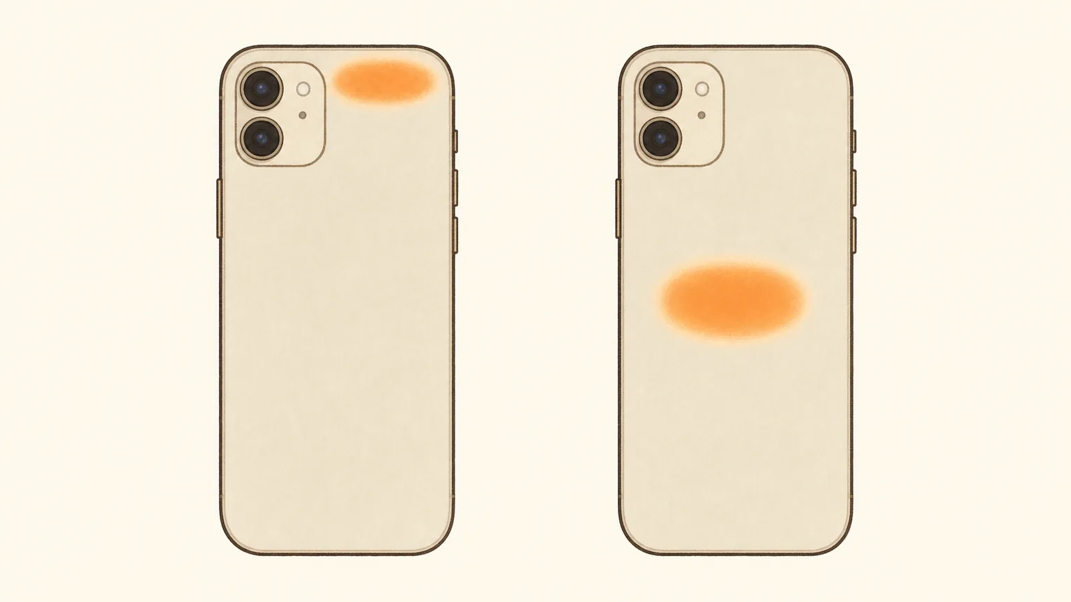 iPhoneは上端の裏側、Androidは背面の中央が多い。画面側ではありません