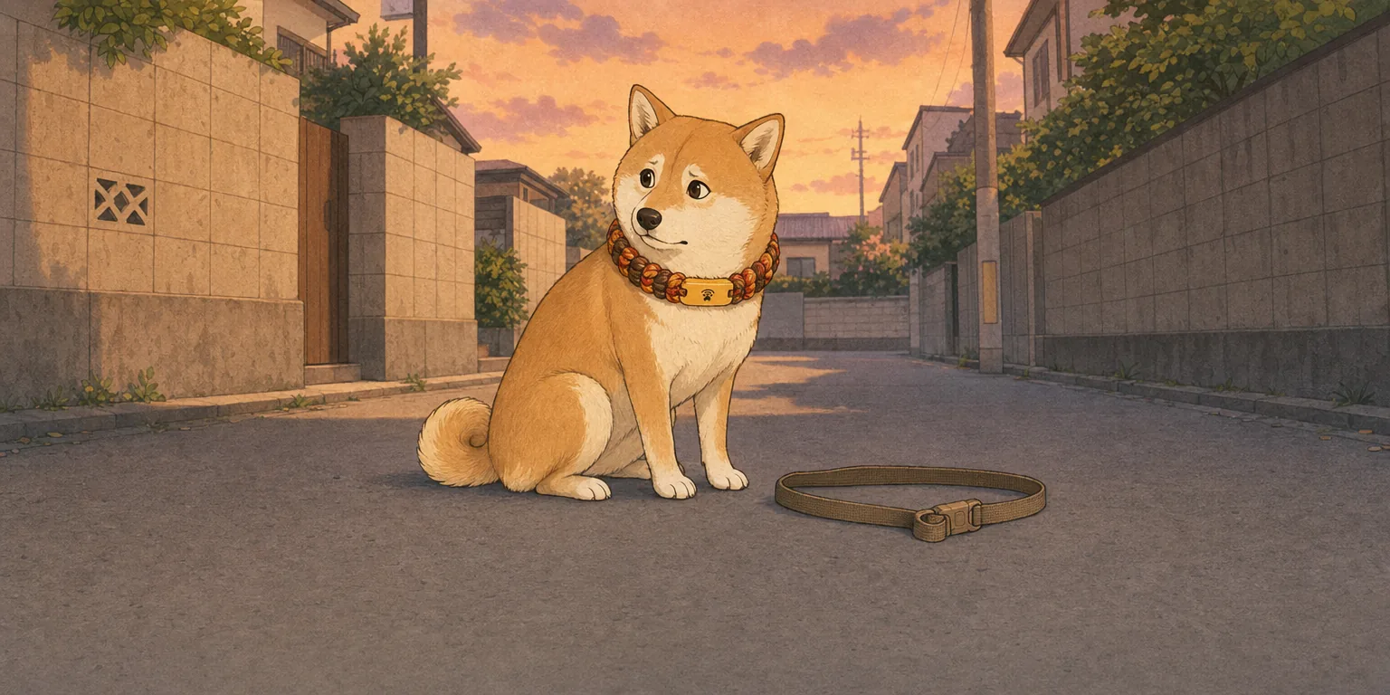 うつむいて座っている迷子の犬